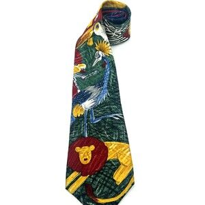 VTG 1991 WWF World Wildlife Fund Design #104 Tie Silk Birds Lion Camel Animals